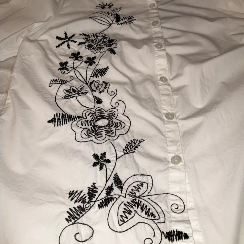 JM Collection Women Blouse Shirt Top 8 Ivory Button-Down Embroidered Floral - Picture 4 of 11